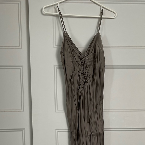 Zara satin gray ruched tie maxi dress - Picture 1 of 4